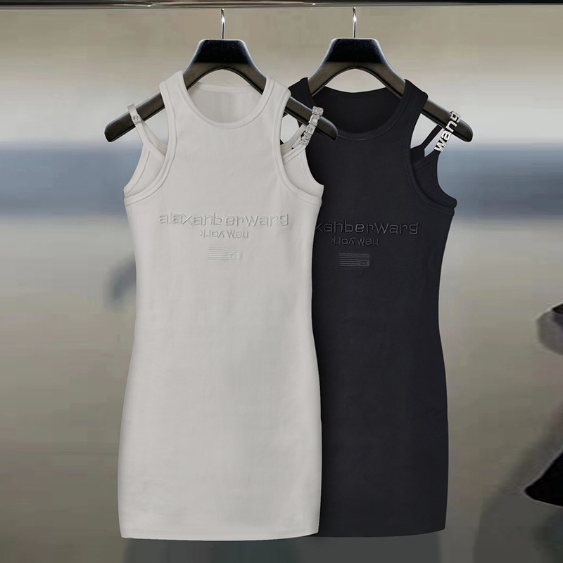 Elegant Goddess Dress with a Fake Two-Piece Design, Spaghetti Straps, Off-Shoulder, Fine Knit Tank Dress, Slim Fit, Bodycon Short Skirt for Summer