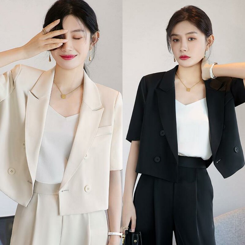 Black Blazer for Women, Short Style, Short Sleeves, Elegant Goddess Style, Casual, Petite, Formal Wear, Business Attire, Suit Black Blazer for Women, Short Style, Short Sleeves, Elegant Goddess Style, Casual, Petite, Formal Wear, Business Attire, Suit