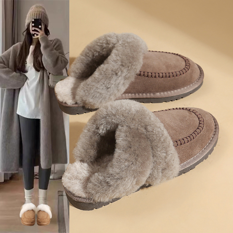 Women's Slippers 2026 New Winter Outdoor Non-Slip Warm Closed-Toe Wool Half Slippers Integrated Leather and Fur Snow Boots for Home Use Women's Slippers 2026 New Winter Outdoor Non-Slip Warm Closed-Toe Wool Half Slippers Integrated Leather and Fur Snow Boots for Home Use
