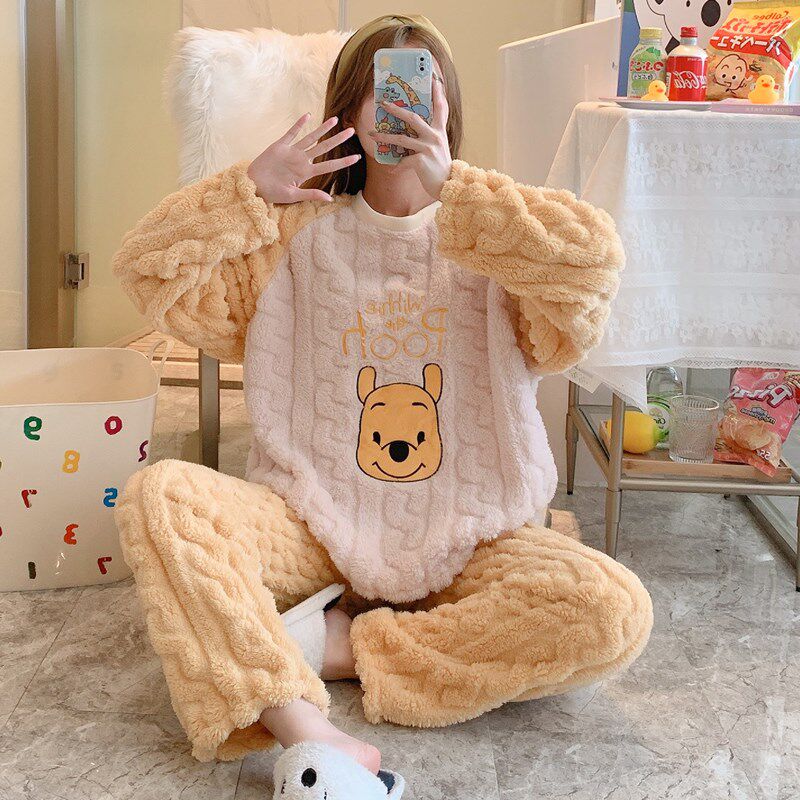 Flannel pajamas women's autumn and winter models plus fat loose large size thickened coral fleece home clothes suit fat mm200 catties