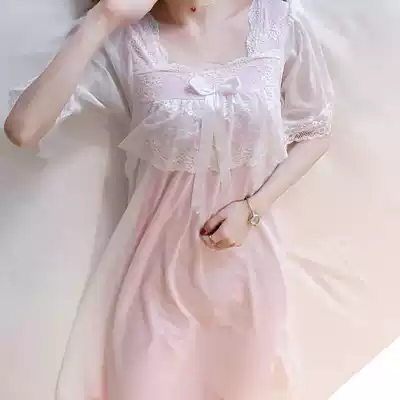 Mesh night dress female summer 2021 new short-sleeved pure cotton court princess style modal pajamas spring and autumn thin section