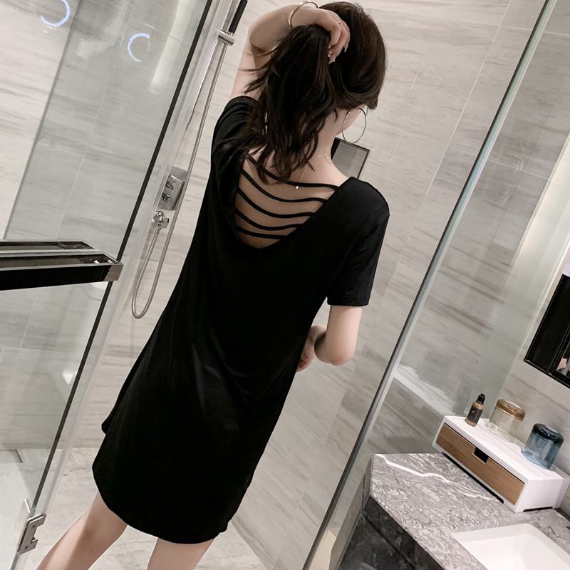 Modal night dress Female sense halter night fire loose pajamas Summer thin short-sleeved cotton large size maternity loungewear