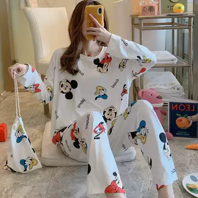 Korean version of the student fresh cute cartoon pajamas girls spring and autumn long-sleeved trousers two-piece suit home clothes thin section