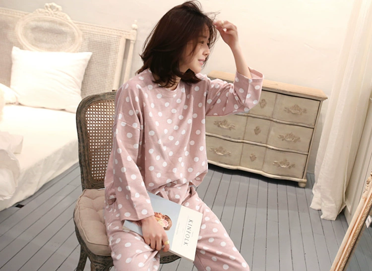 Bộ đồ ngủ mùa xuân và mùa thu dễ thương dành cho nữ mùa hè phiên bản Hàn Quốc của bộ đồ nhỏ ngọt ngào, dài tay, phần mỏng có thể mặc bên ngoài dịch vụ gia đình