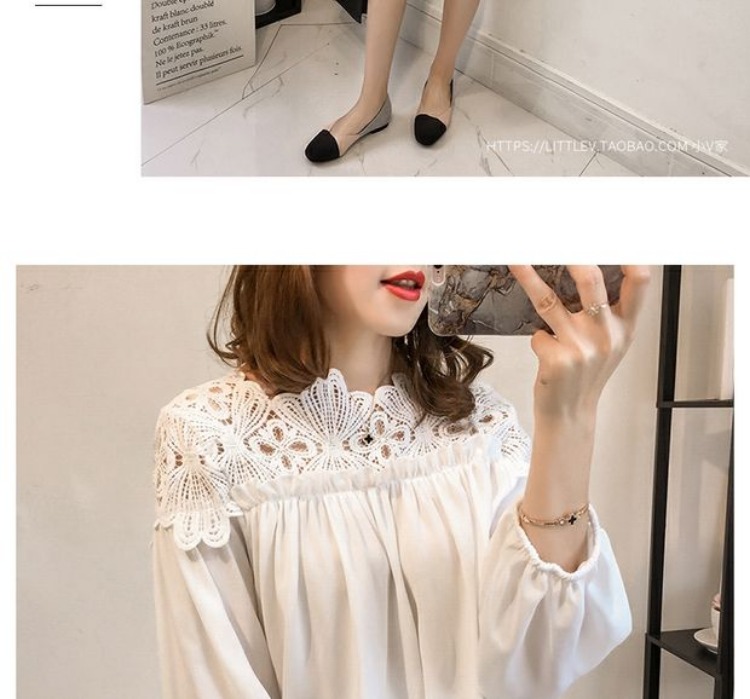 Áo mùa thu 2018 phiên bản Hàn Quốc mới của size lớn chất béo mm ren khâu áo sơ mi gas ngoại nhỏ sơ mi dài tay voan nữ áo sơ mi nữ đẹp