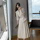 Large size fat mm fake two-piece dress 2023 spring new suit collar temperament goddess fan long-sleeved pleated skirt