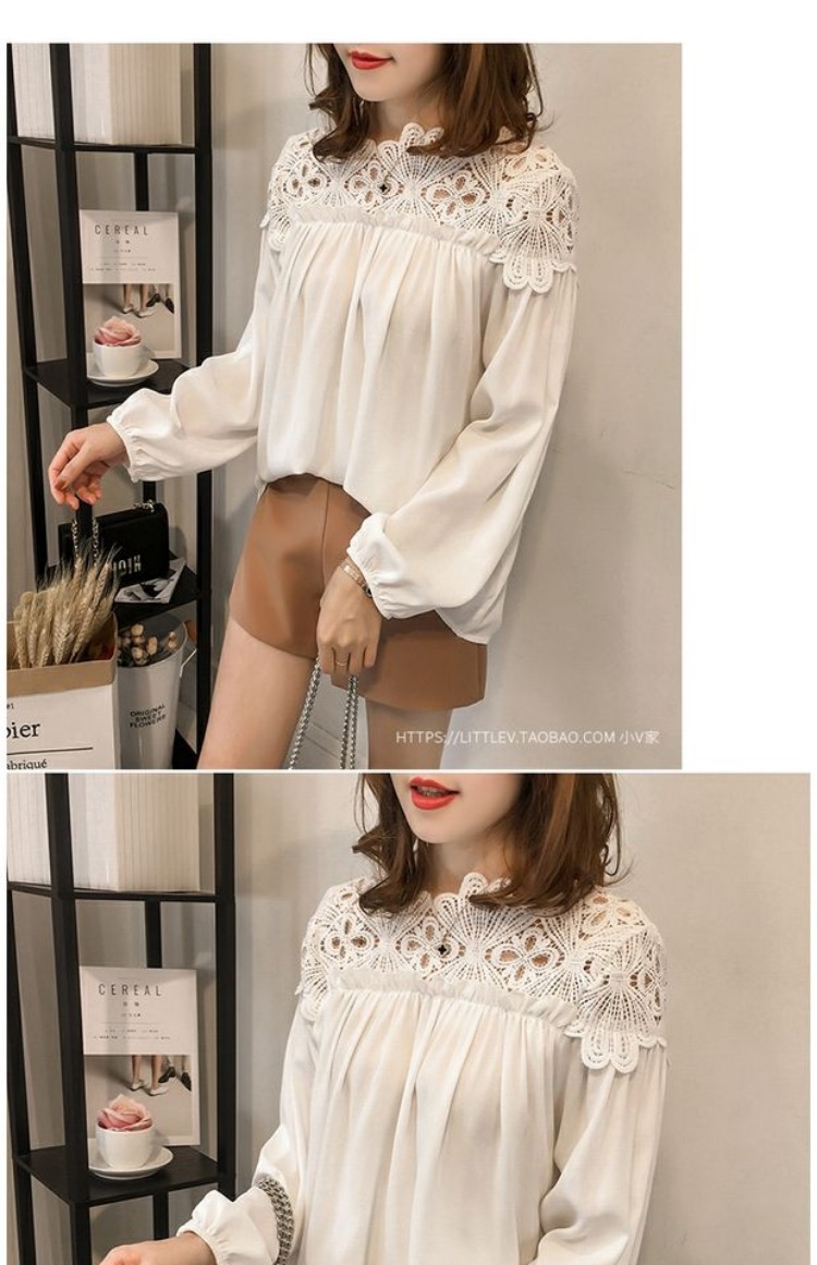 Áo mùa thu 2018 phiên bản Hàn Quốc mới của size lớn chất béo mm ren khâu áo sơ mi gas ngoại nhỏ sơ mi dài tay voan nữ áo sơ mi nữ đẹp