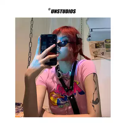 UN ANGEL pink short T-shirt short sleeve T-shirt female student Korean version of ulzzang foreign pie base top