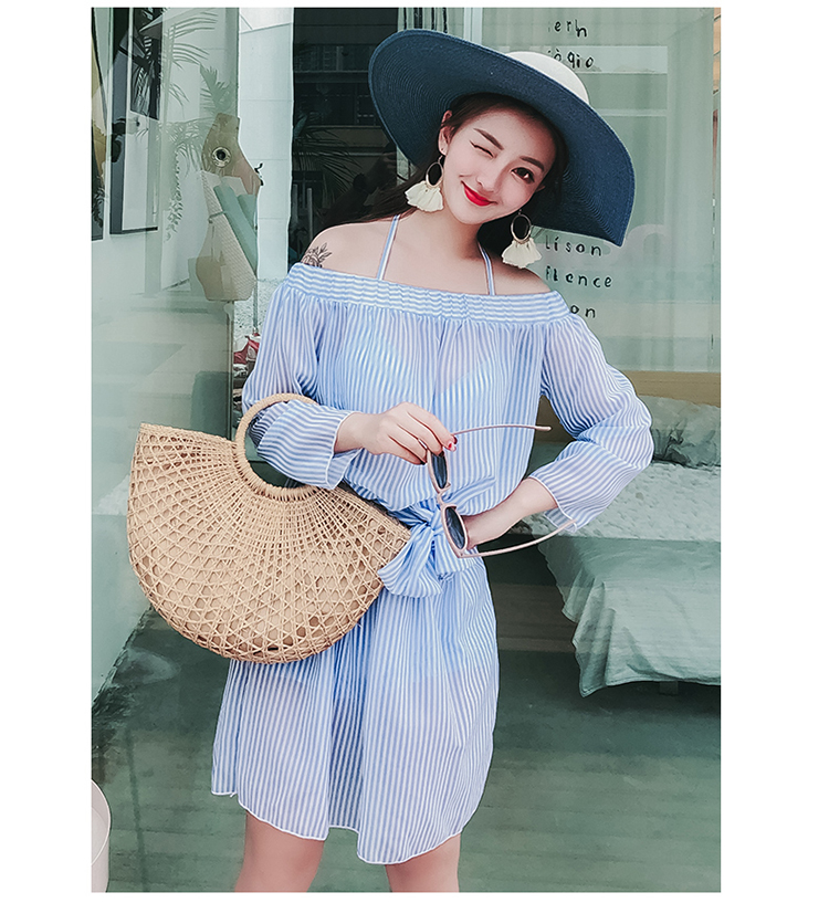 Áo tắm nữ ba mảnh Hàn Quốc mùa xuân nóng bỏng nhỏ nước hoa bikini che bụng chia đôi gợi cảm đi biển. - Vài đồ bơi 	đồ đôi đi biển màu xanh