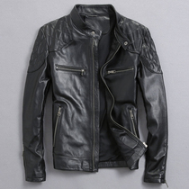 Pick up leakage leather leather clothes mens first layer cowhide leather jacket autumn stand-up collar slim-fit short motorcycle leather clothes pure leather jacket