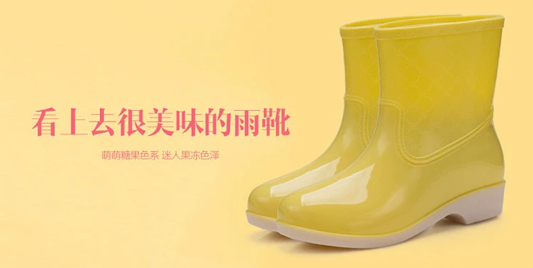 Giày cao cổ nữ bốn mùa Giày ống nữ thời trang Giày mưa nữ chống nước Giày chống trượt ống ngắn Giày cao su dành cho người lớn