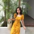 Khí chất mới của phụ nữ eo thon là mỏng nhỏ gợi cảm sang trọng retro Cổ áo vuông cổ áo đơn ngực váy đuôi cá váy đầm