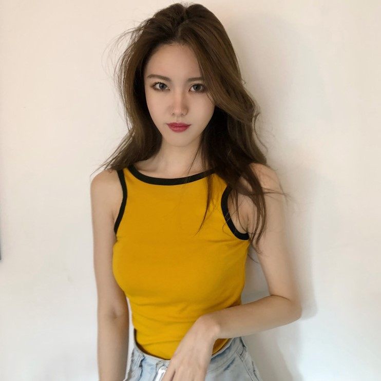 Summer New Han Edition Chic style sexy loose sleeveless colourless side short vest sleeveless T-shirt woman