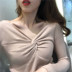 Hàng dệt kim Mùa thu Áo dài Phụ nữ Mới Thắt nơ V-cổ Slim Dài tay áo phía dưới Set áo khoác mỏng nữ Áo len cổ chữ V