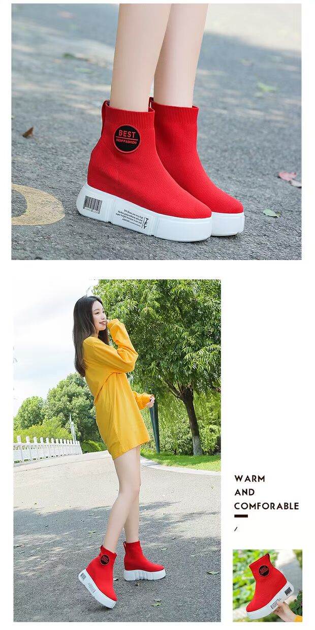 Giày đế bệt đế dày, co giãn cao, tất cao cổ nữ 2018 mùa thu mới giày thể thao nữ chính hãng