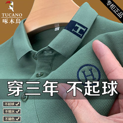 Woodpecker Men's Short-Sleeved T-Shirt Pure Cotton Lapel Polo Shirt Pure Color Embroider Loose Casual Business T-Shirt Top t