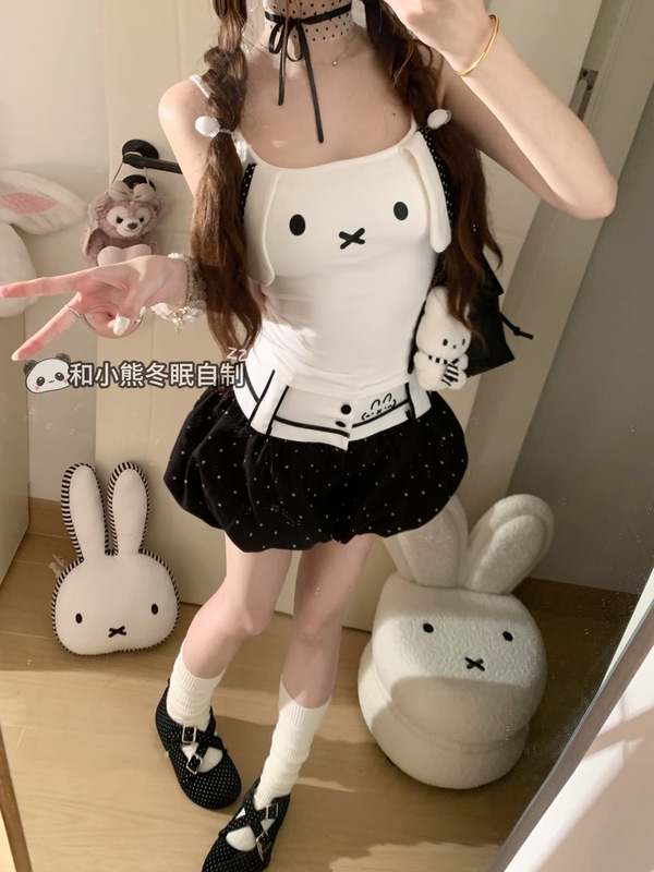 Cute Miffy Rabbit Ears Print with Chest Pads, New Summer Style, Versatile and Cute Camisole for Layering