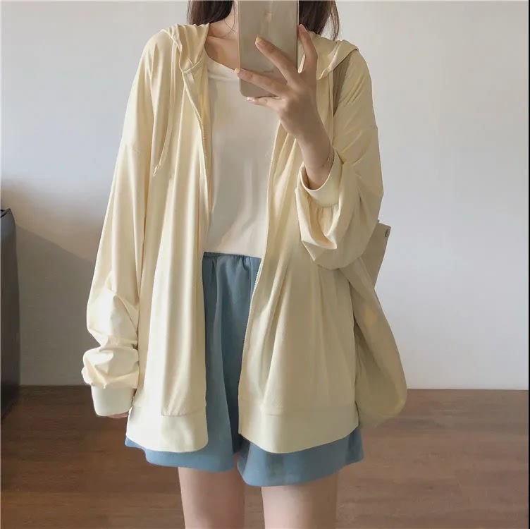 Extra Large Size 150kg Korean Style Unique Thin Hooded Cardigan Sun Protection Jacket for Plus Size Women ins Trendy