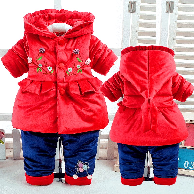 Bé gái mặc quần áo mùa thu và mùa đông 1 tuổi Quần áo bé gái mùa thu 3-6 tháng tuổi trẻ sơ sinh 2 bộ đồ ba mảnh bằng cotton 0 bộ đồ cho bé 