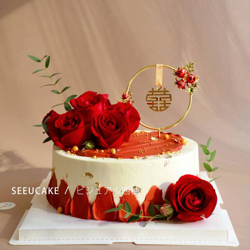 China Fengpomegranate Linguin Pearl Metal Circular Cake Plug-in Iron Circle Cake Decoration Marriage