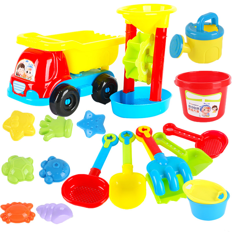 Children's beach toy car cover with cassia digging sand shovel bucket play sand tool large baby boy and girl suit