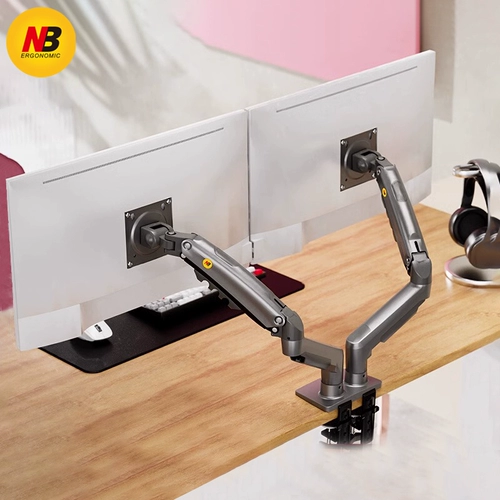 NB ERGONOMIC Подставка для монитора компьютера с двумя экранами, подъемный тип без перфорации, конструкция с телескопической стрелой