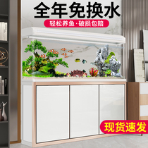 Large Medium and Small Fish Tank Aquarium Living Room Floor Lazy Home Water Free Eco Glass Gold Fish Tank with Base Cabinet