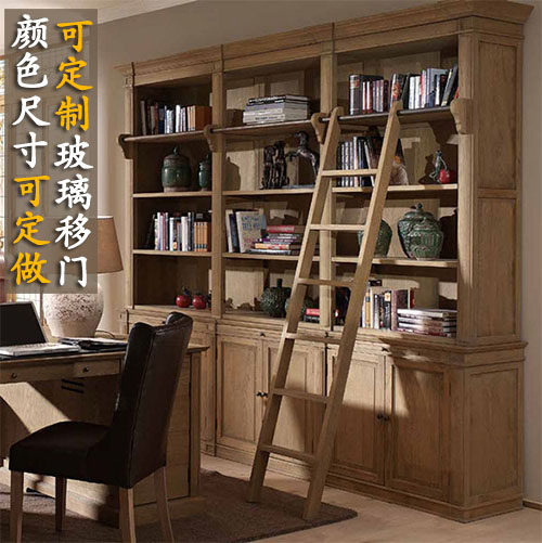 French combination solid wood bookcase six-door retro bookcase American-style locker study two-door glass sliding door bookshelf