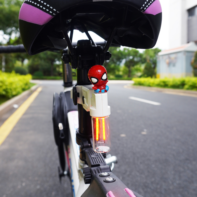 High-End Design Bicycle Tail Light with Red Spider-Man Decoration, Night Riding Gear, Long-Lasting Warning Light