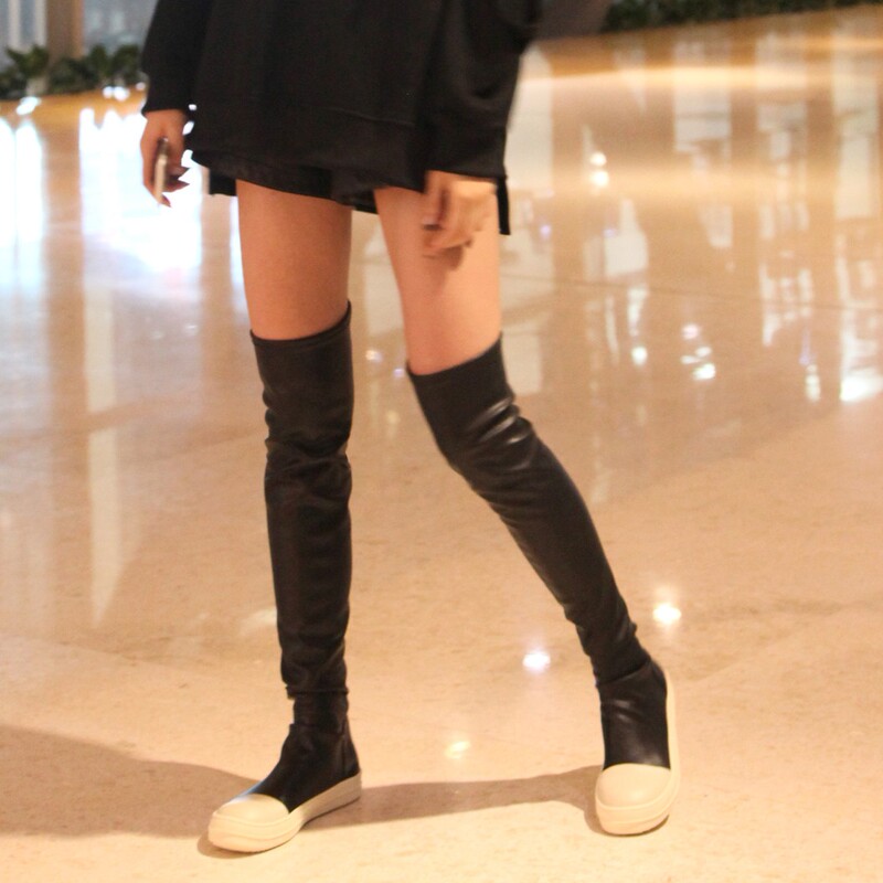 Prince Wen's Same Style Shoes, Slimming Genuine Leather Ro Long Boots, Flat Goddess Boots, Spring and Autumn Elastic High-Tube Over-The-Knee Boots Prince Wen's Same Style Shoes, Slimming Genuine Leather Ro Long Boots, Flat Goddess Boots, Spring and Autumn Elastic High-Tube Over-The-Knee Boots