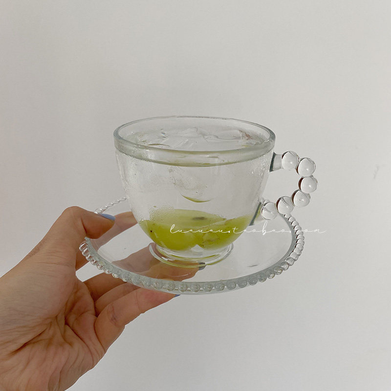 Luaa simple retro beaded glass coffee cup saucer milk tea glass afternoon tea cup