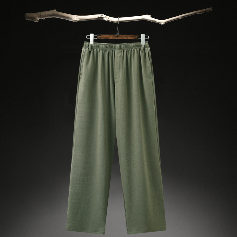 2024 Summer Thin Cotton and Linen Casual Pants New Style for Middle-Aged and Elderly People Solid Color High-Waisted Long Straight Loose Men's Pants