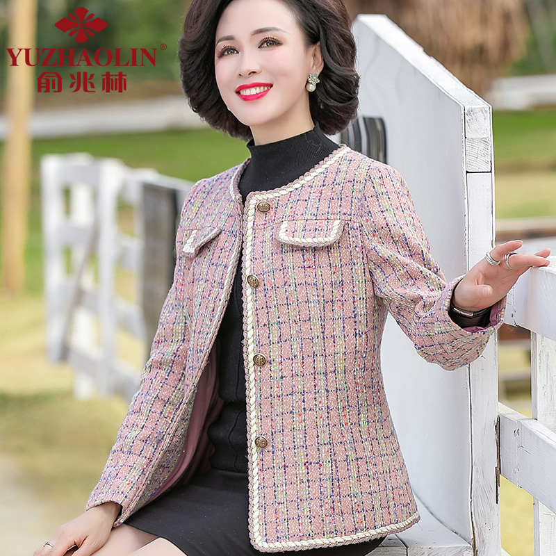Young Mom Autumn Autumn Clothing Small Scent Wind Jacket Short 40-50 Year Old Age Female dress Spring and autumn blouses Long sleeves loose