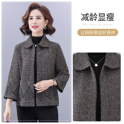 Весеннее короткое осеннее шерстяное пальто для матери, для среднего возраста