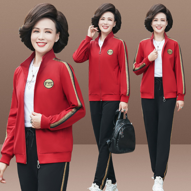 Mom Sports Suit Woman Spring Autumn 2021 New 50-year-old mid-aged women's clothing jacket foreign pie autumwear blouses long sleeves