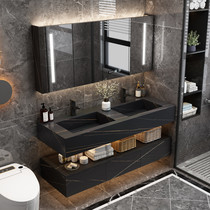 Light luxury intelligent rock plate one-body basin bathroom cabinet combination modern simple wash face basin cabinet bathroom double basin