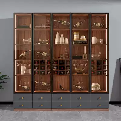 New Chinese wine cabinet simple modern light luxury gray tempered glass door living room display Storage bookcase wardrobe living room