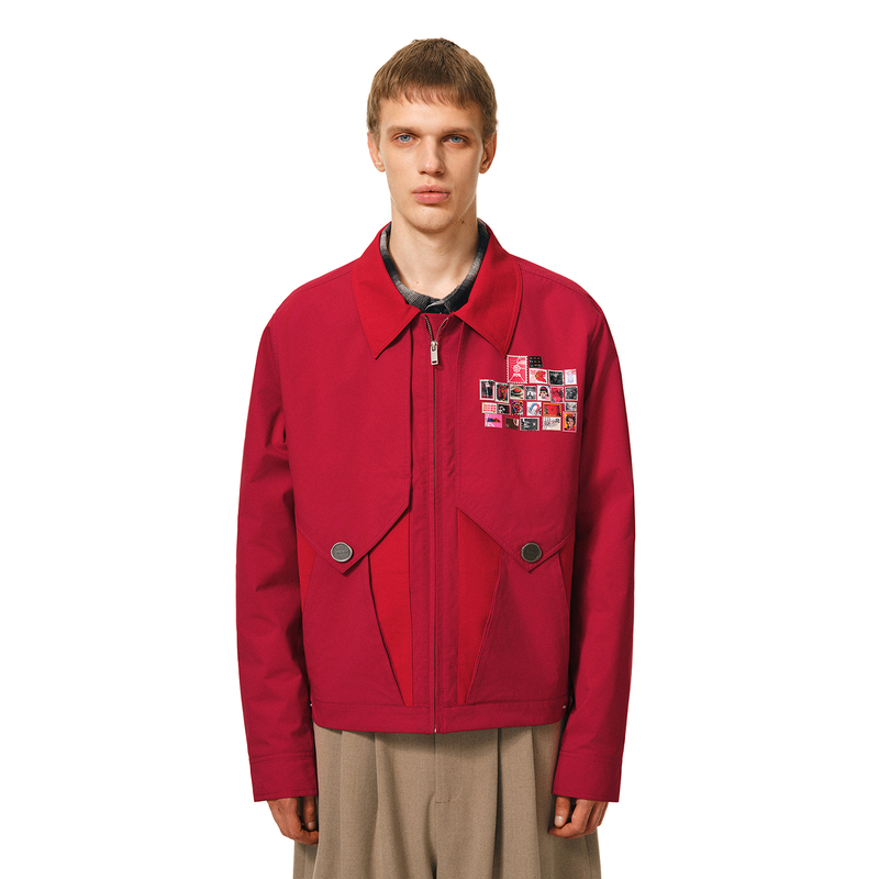 Under20 Three-Dimensional Envelope Pocket Patchwork Jacket Men's Autumn Red Short Workwear Jacket Under20 Three-Dimensional Envelope Pocket Patchwork Jacket Men's Autumn Red Short Workwear Jacket
