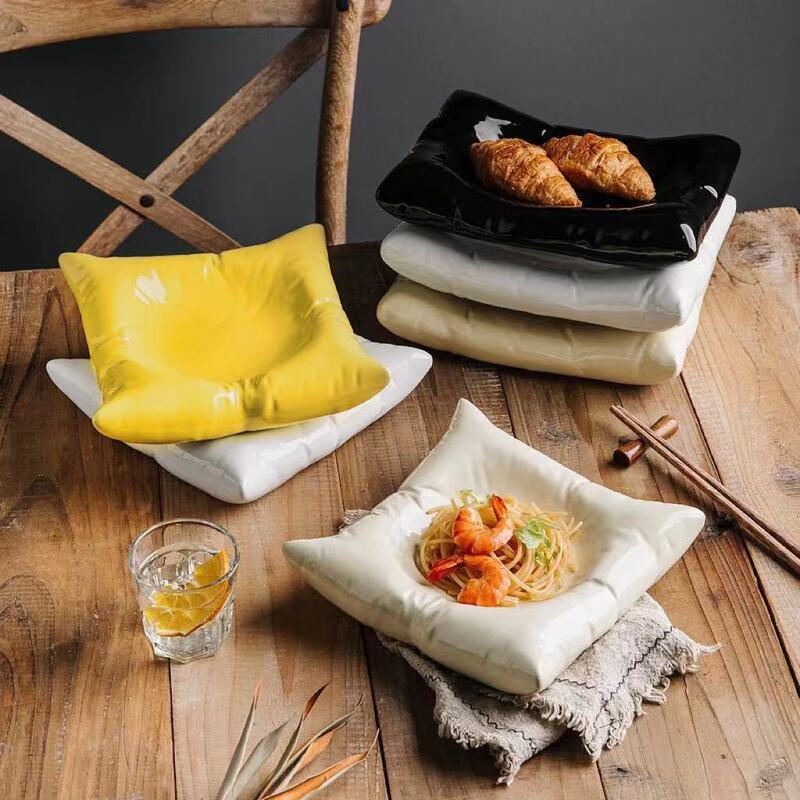 Creative Dishes for Different Genders, Salad Plates, Restaurant Pillow Plates, Ceramic Dessert Plates, Nordic Pasta Plates, High-End Cold Dish Snack Plates