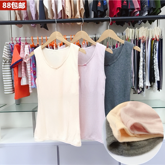Foreign Trade Day Single Lady Winter Air Layer Warm Round Collar Plug-in Chest Cup Slats Bottom Vest Lady Sleeveless Blouse