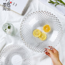 Large glass fruit plate fashion Nordic fruit basin Creative simple modern living room fruit basket transparent household ink color