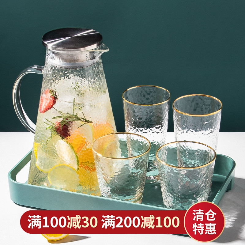 Nordic Cold Water Jug Cold Water Jug Home Hammer Glass High Temperature Resistant Large Capacity Cool White Open Kettle Cool Water Cup Suit