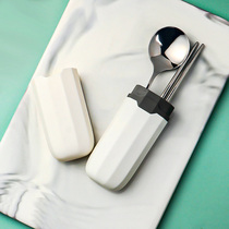 Ink color stainless steel portable tableware chopsticks spoon single cute set student three piece set childrens storage box