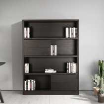 Minimalist modern black oak with leather bookcase bookcase bookcase customizable Nordic with drawer shelves display shelf