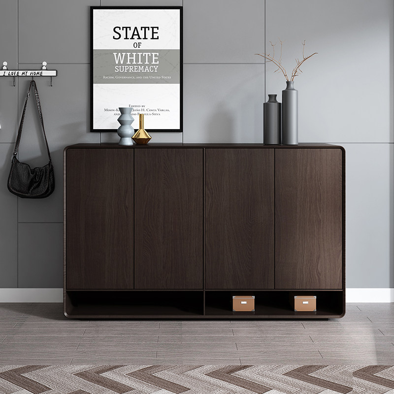 Nordic light luxury black walnut modern minimalist living room entrance cabinet four-door shoe cabinet storage partition dining cabinet rack