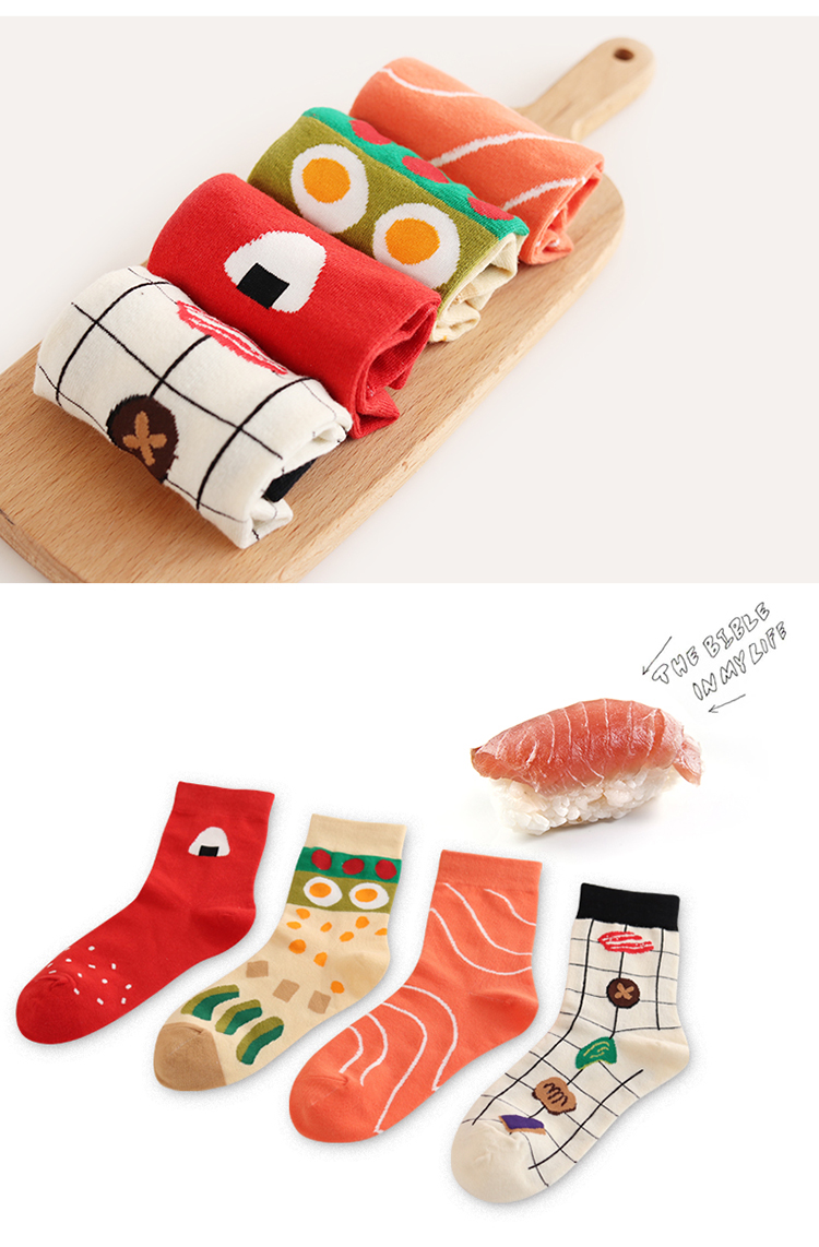 Phim hoạt hình mới của Nhật Bản Vớ cuộc sống sáng tạo Sê-ri Minh họa Sushi Rice Balls Salmon Piece Phụ nữ vớ vớ nam