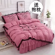 ins đỏ cổ tích bông gia đình giường lưới bốn 1,8 m giường khăn trải giường công chúa gió váy ren bông chăn - Bộ đồ giường bốn mảnh
