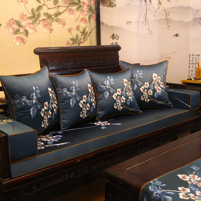 New Chinese sofa embroidery classical furniture red wood sofa pillow backwards mat with core office cushion