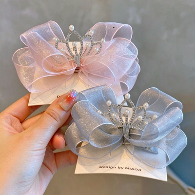 Korean Style New Crown Children's Girls' Glitter Bow Children's Crown Hairpin Headwear Mesh Hair Accessories — 6