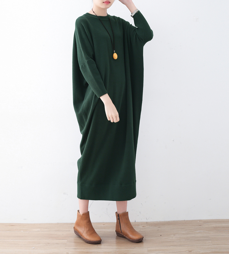 18 mùa đông mới ban đầu phụ nữ đơn giản lỏng áo len XL áo len tay áo váy áo dài áo choàng đầm maxi cao cấp